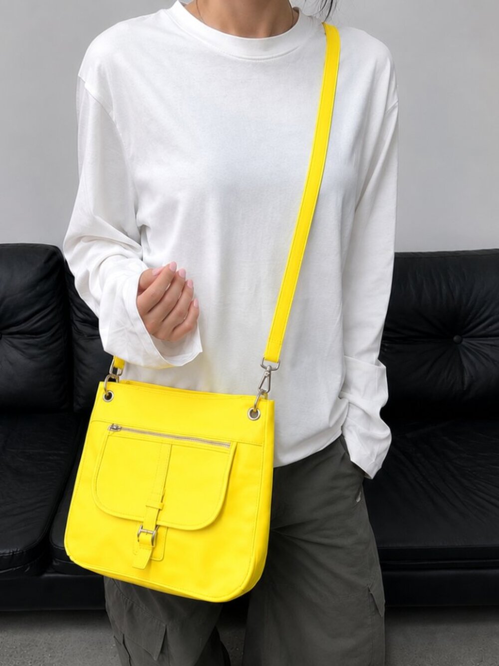 Max & Co. (MaxMara) Bright Yellow Shoulder/Crossbody Vegan Leather Statement Bag